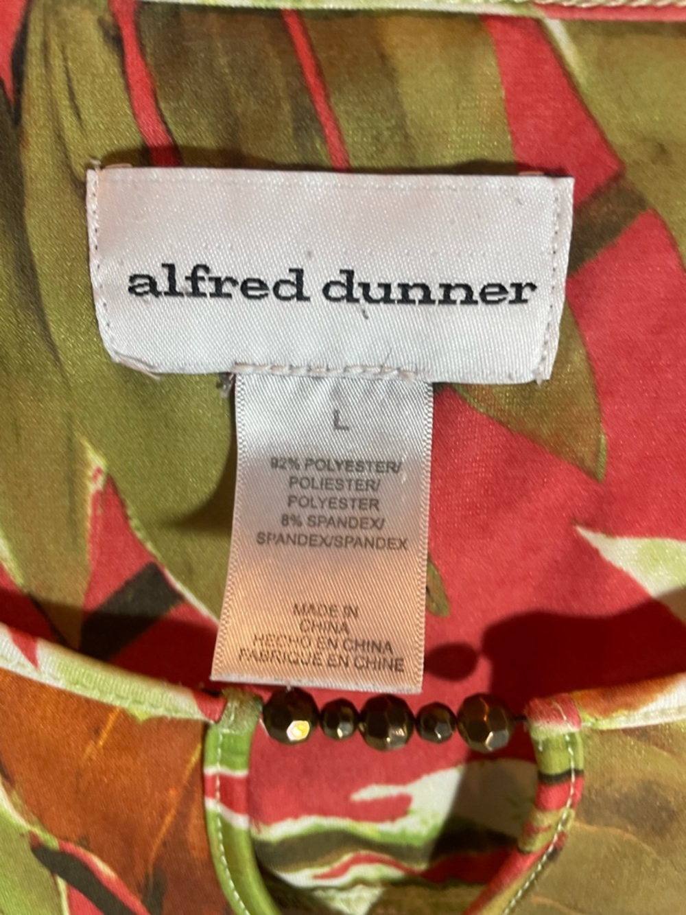 Alfred Dunner Tropical Leaf Tunic Keyhole Beaded Neck Cutout Sleeve Sz. Large - Picture 9 of 13